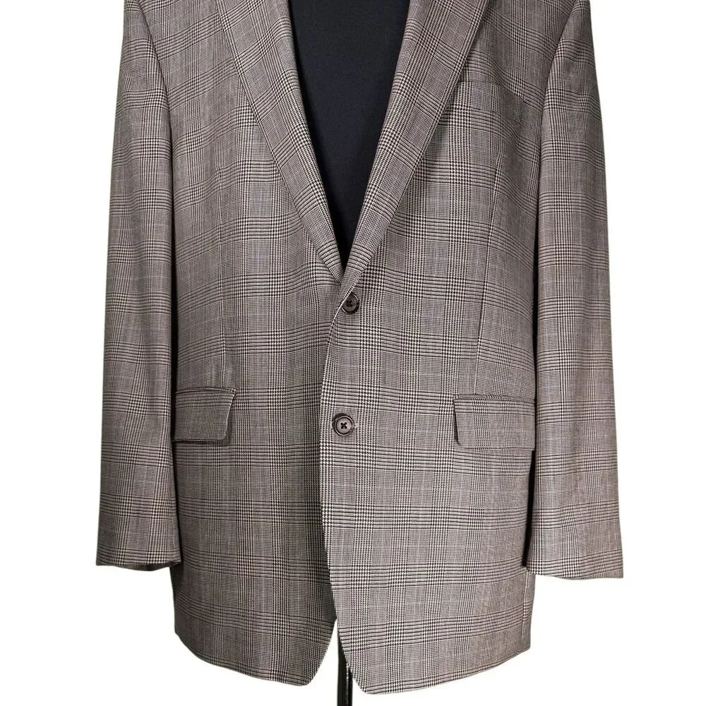 Lauren Ralph Lauren Mens 46L Wool Blazer Brown Glen Plaid Check Sport Coat 2 Btn